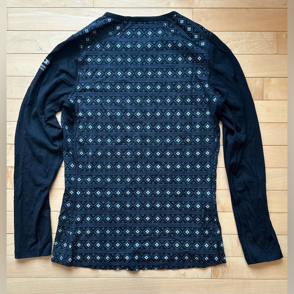 Icebreaker merino wool black/white patterned women's baselayer - size large